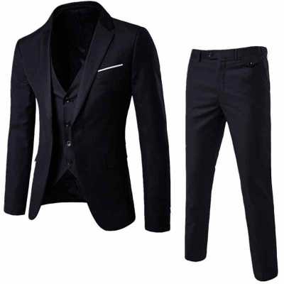 3pcs Suit Men Slim Formal Suit Solid Color Blazer Vest Pants Set 3 Piece Mens Suit Business Suit costume homme костюм мужской