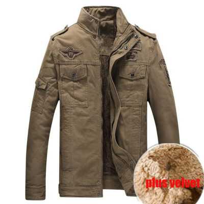 Pure Cotton Velvet Winter Jacket Men Stand Collar Zipper Casual Parkas Men Military Large Size Flight Clothing Outdoor Jacket