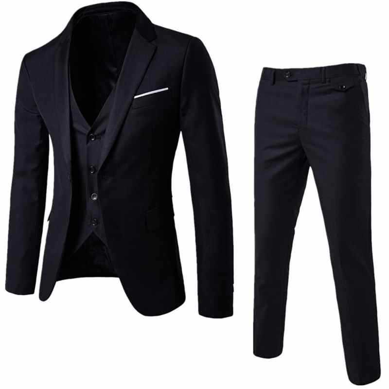 3pcs Suit Men Slim Formal Suit Solid Color Blazer Vest Pants Set 3 Piece Mens Suit Business Suit costume homme костюм мужской