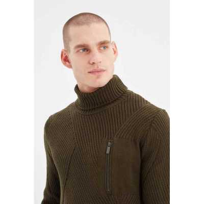 Male Slim Fit Turtleneck Textured Knitwear Sweater