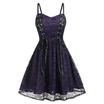 Gothic Women Dress Eyelet Web Zipper Harajuku Black Mini Dresses Grunge Summer Sleeveless Backless A line Sexy Punk Rock