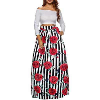 Women's African Printed Maxi Skirt Flared A Line Long Skirts