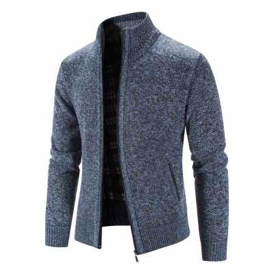 Autumn Winter Sweatercoat Men Stand Collar Cardigan Mens Knitted Sweater Jacket Solid Color Casual Warm Knitted Cardigan Coats
