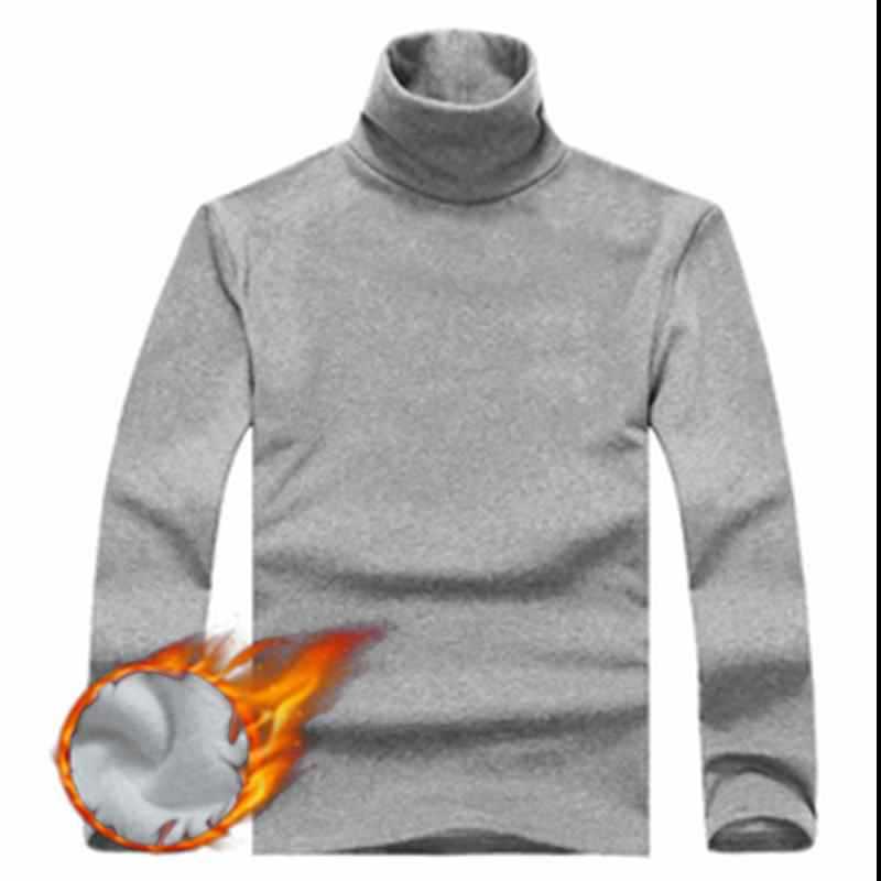 Men's Slim Winter Turtleneck Thick Warm Fleece Pullover Long Sleeve Tops T Shirt Men's Half High Neck Bottoming Shirt T shirt