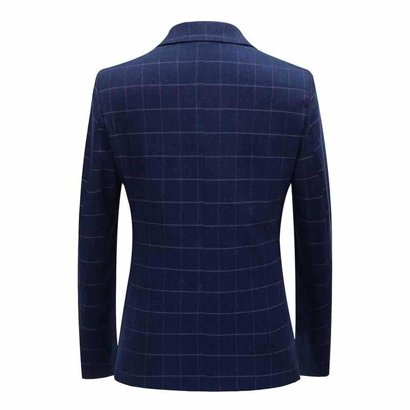 Blue Plaid Blazer High Quality British Style Men's Business Suit Wedding Blazer Men Slim Suit Jacket Fit Fashion Men's Clothing