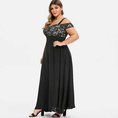 2020 Women Plus Size Cold Shoulder Floral Lace Slash Neck Party Evening Camis Long Dress For Woman Dresses