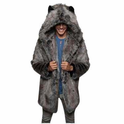 Thick Warmth In Winter Men's Fashion Wolf Head Hooded Coat Imitation Mink Fur Personalized Street Casual Mink Fur Coats