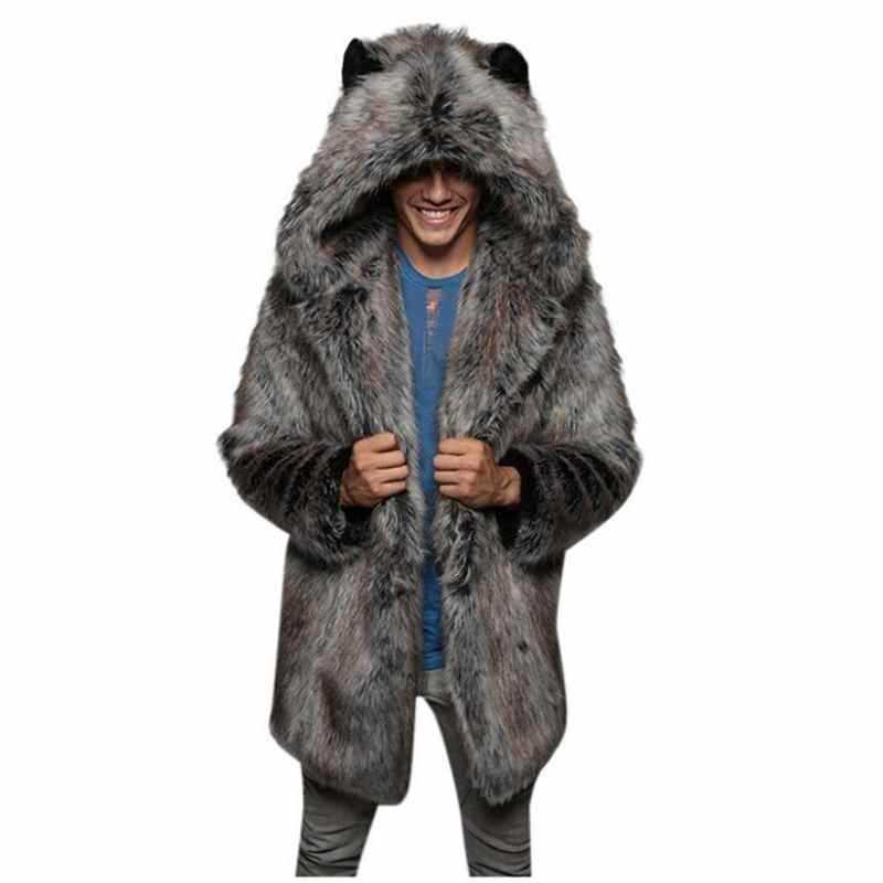Thick Warmth In Winter Men's Fashion Wolf Head Hooded Coat Imitation Mink Fur Personalized Street Casual Mink Fur Coats