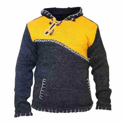 Thick Men For Sweater Vintage Winter Warm Knitted Long Hooded Sleeve Pullover Jumper Spring Men's Harajuku Patchwork Hoodie Tops