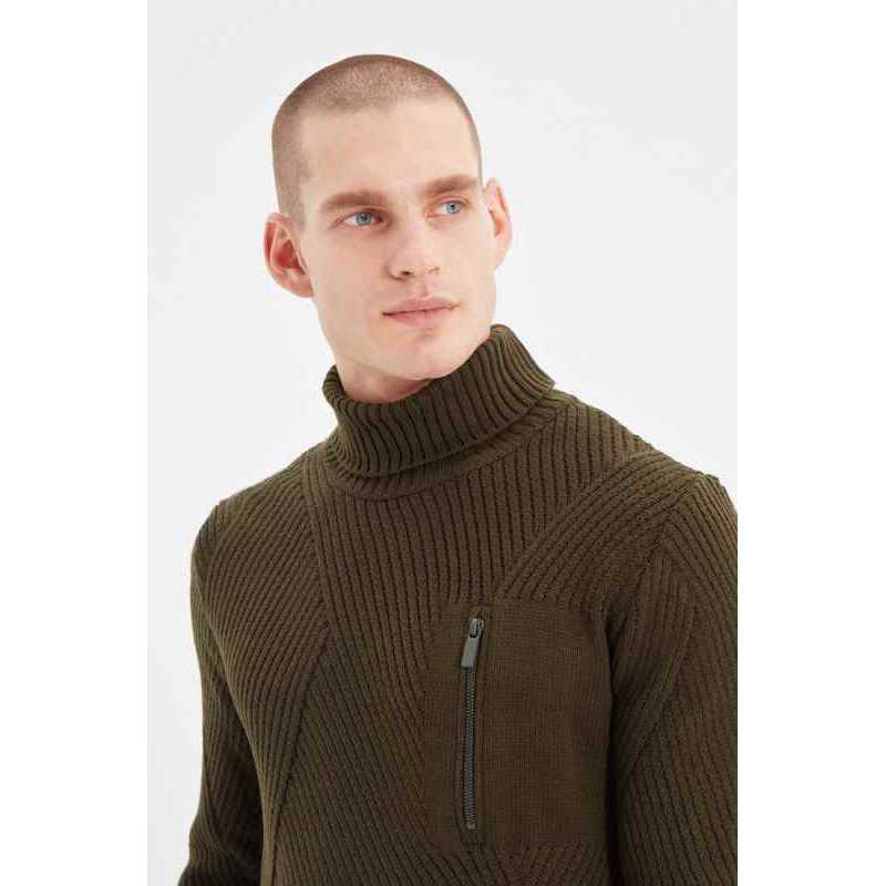 Male Slim Fit Turtleneck Textured Knitwear Sweater