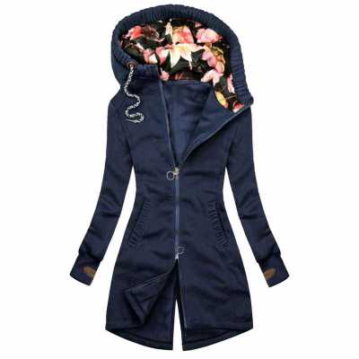 40# Woman Jacket Winter Coat Fashion Floral Print Jacket Zipper Pocket Sweatshirt Long Sleeve Coats Дубленка Женская Зимняя